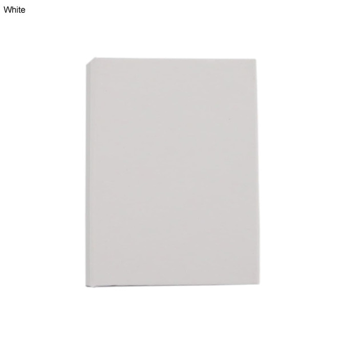 A white mini sticky note pad with a plain cover, featuring a branding logo. Ideal for office use.