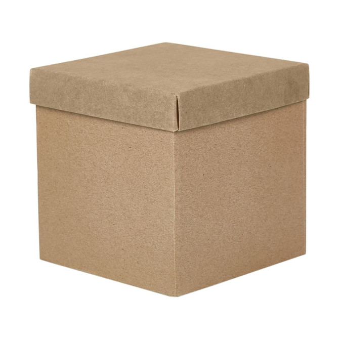 A brown cardboard box with a lid, featuring a square design and a simple, plain finish.
