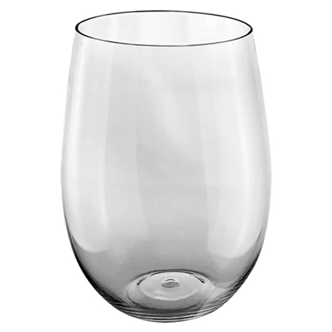 A drink bottle made of clear plastic, featuring a smooth, rounded design and a slightly tapered base.