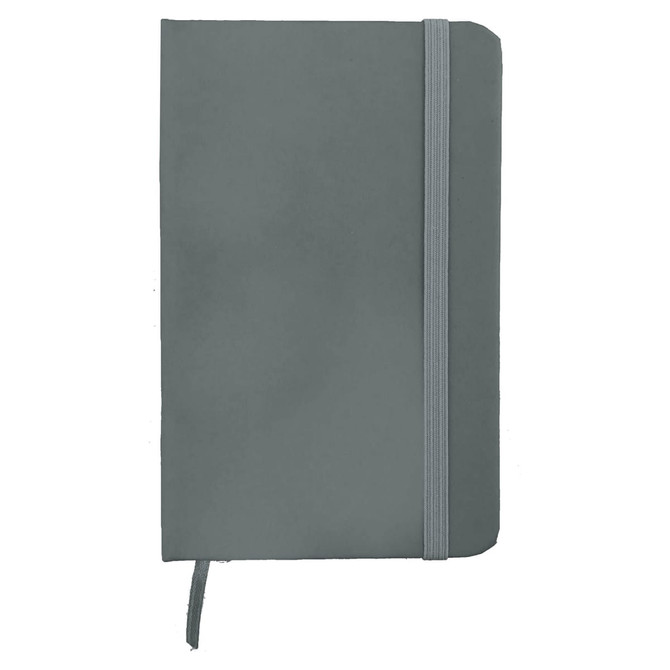 A6 Handy PU Notebook in grey, featuring a sleek cover and an elastic band closure. It has a logo on the front.