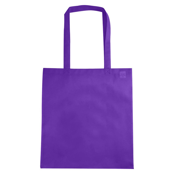 A purple non-woven tote bag without gussets featuring two shoulder straps and a simple design.