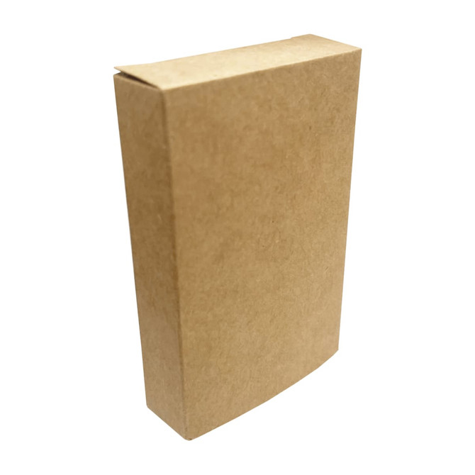 A brown cardboard box containing eco recycled playing cards, featuring a simple design and logo.