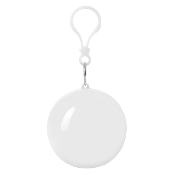 A white wind poncho with a clipped attachment, designed for outdoor leisure activities.