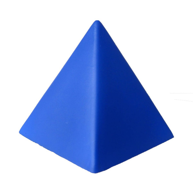 A blue stress pyramid with a smooth texture, featuring a simple geometric design.