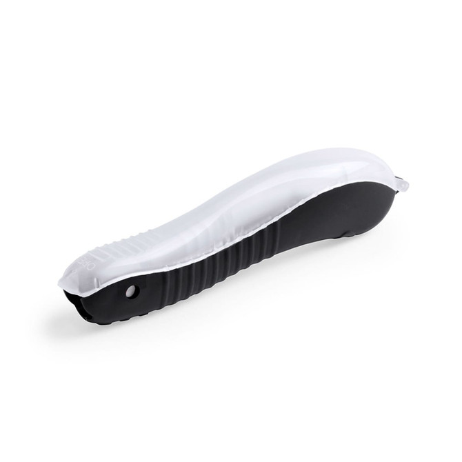 A toothbrush with a black handle and a clear protective cover. It has a textured grip for comfort.