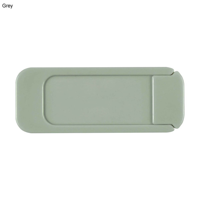 A grey security webcam cover with a sliding design for privacy protection. It features a sleek and minimalist shape.