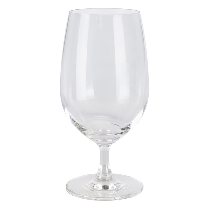 A clear, elegant beer glass, 410ml in size, featuring a smooth surface and a sturdy base.
