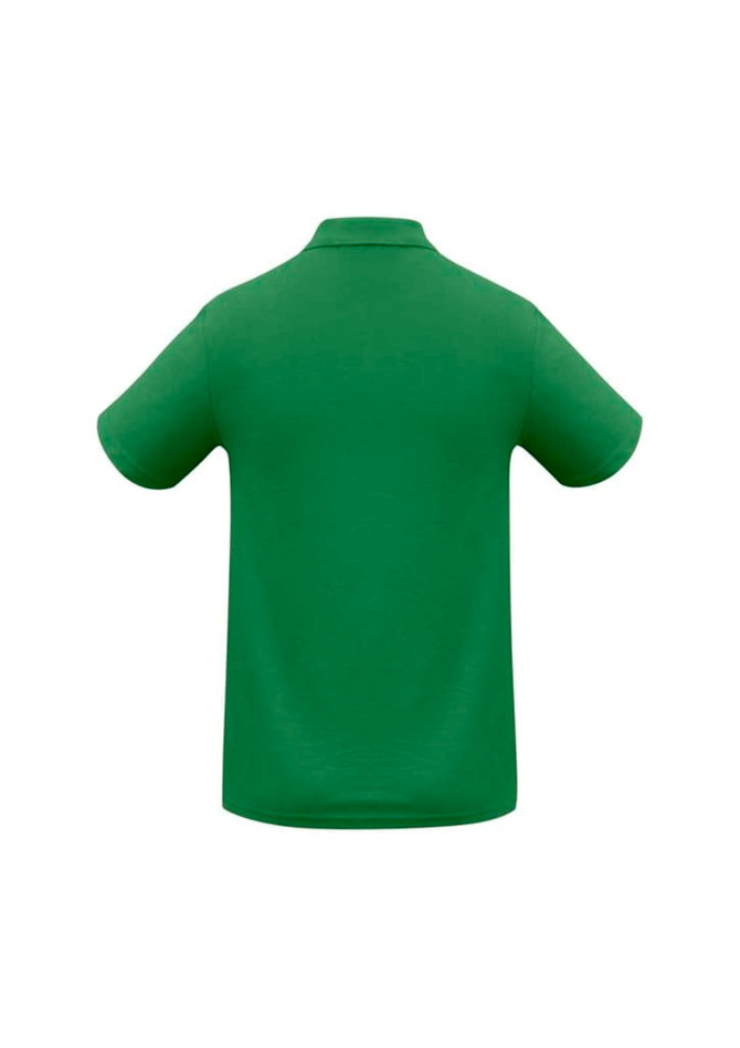 A green men's polo shirt with a classic collar and short sleeves, featuring a logo on the front.