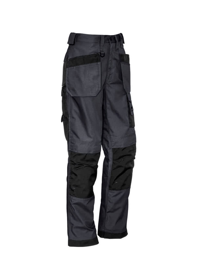 A pair of men's ultralite multi-pocket pants in black and grey, featuring multiple pockets and a logo.