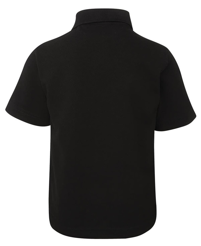 A black short-sleeve polo shirt with a collar and an unbranded back side.