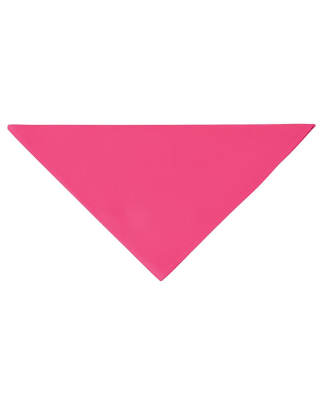 A pink triangular chefs scarf featuring a logo.