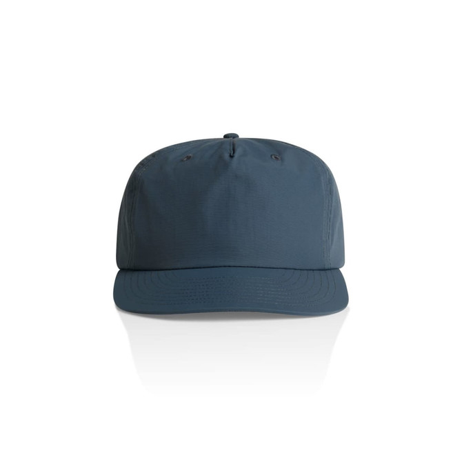 A cap in a deep blue colour with a rounded brim and ventilation holes. It features a logo on the front.