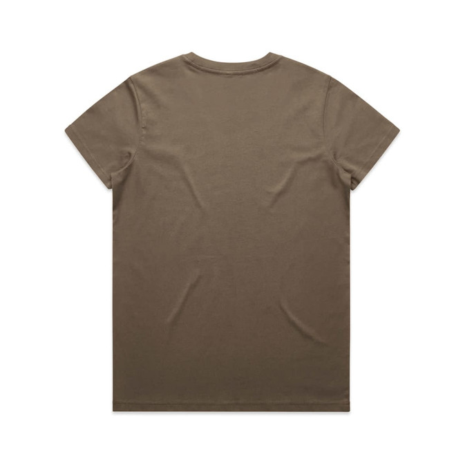 A khaki T-shirt with a plain back. The fabric appears smooth and soft, featuring a small logo at the neckline.