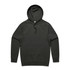 A dark green hoodie with a front pocket and a drawstring hood, featuring a logo on the label.
