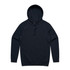 A black hoodie with a drawstring and a front kangaroo pocket, featuring a branding logo.
