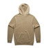 A brown hoodie with a hood, featuring a plain back design and fitted cuffs. It has a logo near the neckline.