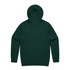 A green hoodie with a hood and long sleeves, featuring a logo on the back.