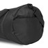 A black duffel bag featuring a zippered pocket and an adjustable strap. It has a simple design and is made of durable material.