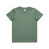 A green kids' staple tee with a classic crew neck design and a label inside the neckline.