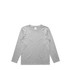 A grey long-sleeve t-shirt featuring a round neckline and a simple design. It has a logo label on the inside.