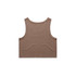 A brown crop singlet with a simple design. The back view highlights its sleeveless style and relaxed fit.