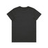 A black basic t-shirt with a simple design and a logo on the back.