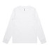 A long-sleeve white T-shirt featuring a logo. The shirt has a classic crew neck design.