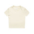 A light cream-coloured t-shirt featuring a round neckline and short sleeves. The shirt has a branding logo.