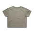A faded crop tee in olive green, featuring a loose fit and a simple design, with a logo on the back.