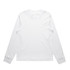 A white long-sleeve t-shirt with a simple design and a logo on the chest area.