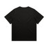 A black t-shirt with short sleeves, featuring a plain back and minimal design. It has a brand logo.