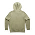 A green hoodie with a spacious hood, featuring long sleeves and a simple design. It has a logo on it.