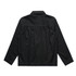 A black chore jacket with a pleated back and a collar, featuring long sleeves and a simple design.