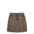 A terry skirt in olive green with an elastic waistband and drawstring. It includes a logo on the waistband.