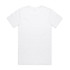 A white organic t-shirt with a plain back, featuring a logo on the label.