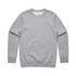 A grey jumper with long sleeves and a round neckline. It features a small logo on the front.