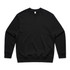 A black jumper with a round neck and long sleeves, featuring a logo on the front.