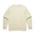A cream-coloured sweater with a simple design and a logo on the back.
