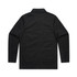 A black Chore Jacket with a collared neckline and long sleeves, featuring a logo on the fabric.