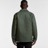 A green service jacket featuring a simple design and a logo on the back.
