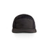 A black two-tone nylon cap with a smooth finish and a curved brim, featuring a logo on the side.