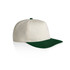 A two-tone cap featuring a cream crown and a dark green peak. It has a logo on the front.