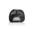 A two-tone trucker cap featuring a white front and black mesh back, complete with an adjustable snapback closure.