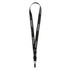 A black lanyard featuring a logo, designed for holding ID cards or event passes, from ASC Lanyard.