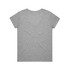A grey T-shirt with a V-neck and short sleeves. The back view is displayed, featuring a logo.