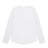 A long-sleeved white t-shirt featuring a round neckline and a subtle logo on the label.