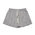 A pair of grey sports shorts with an elastic waistband and adjustable drawstring.