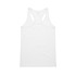 A white racerback singlet with a smooth fabric texture and a subtle branding logo.