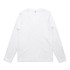 A white long-sleeve T-shirt with a simple design and a logo on the label.