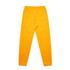 A pair of bright yellow track pants with an elasticised waistband and cuffs at the ankles.